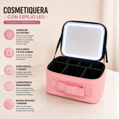 Cosmetiquera con espejo de luz led