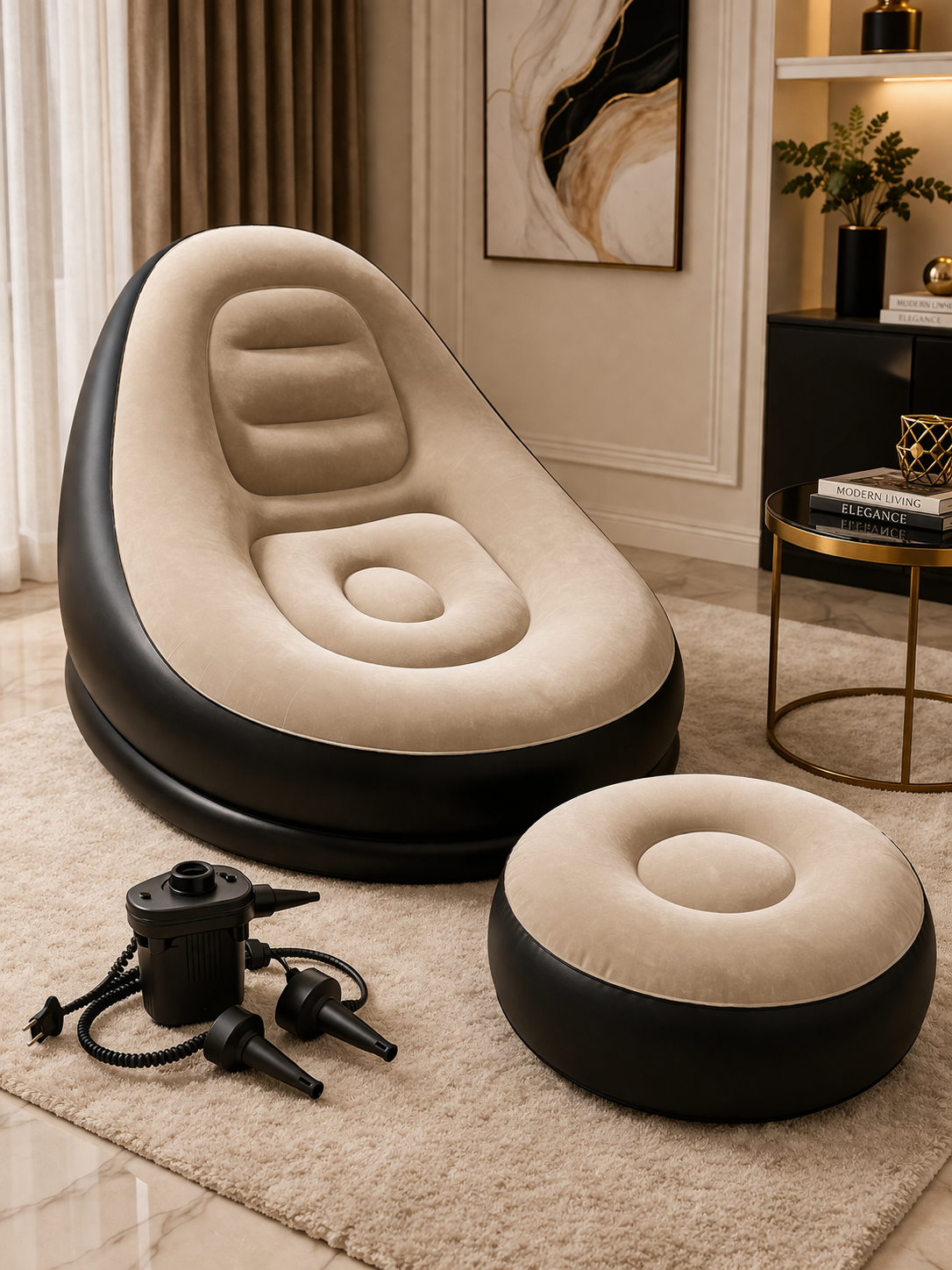 COMBO 3 EN 1 SOFA INFLABLE + SILLON INFLABLE + INFLADOR AUTOMATICO