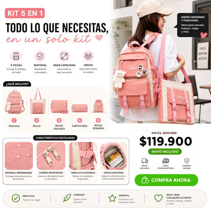 Kit Maleta Mochila Bolsos 5 en 1